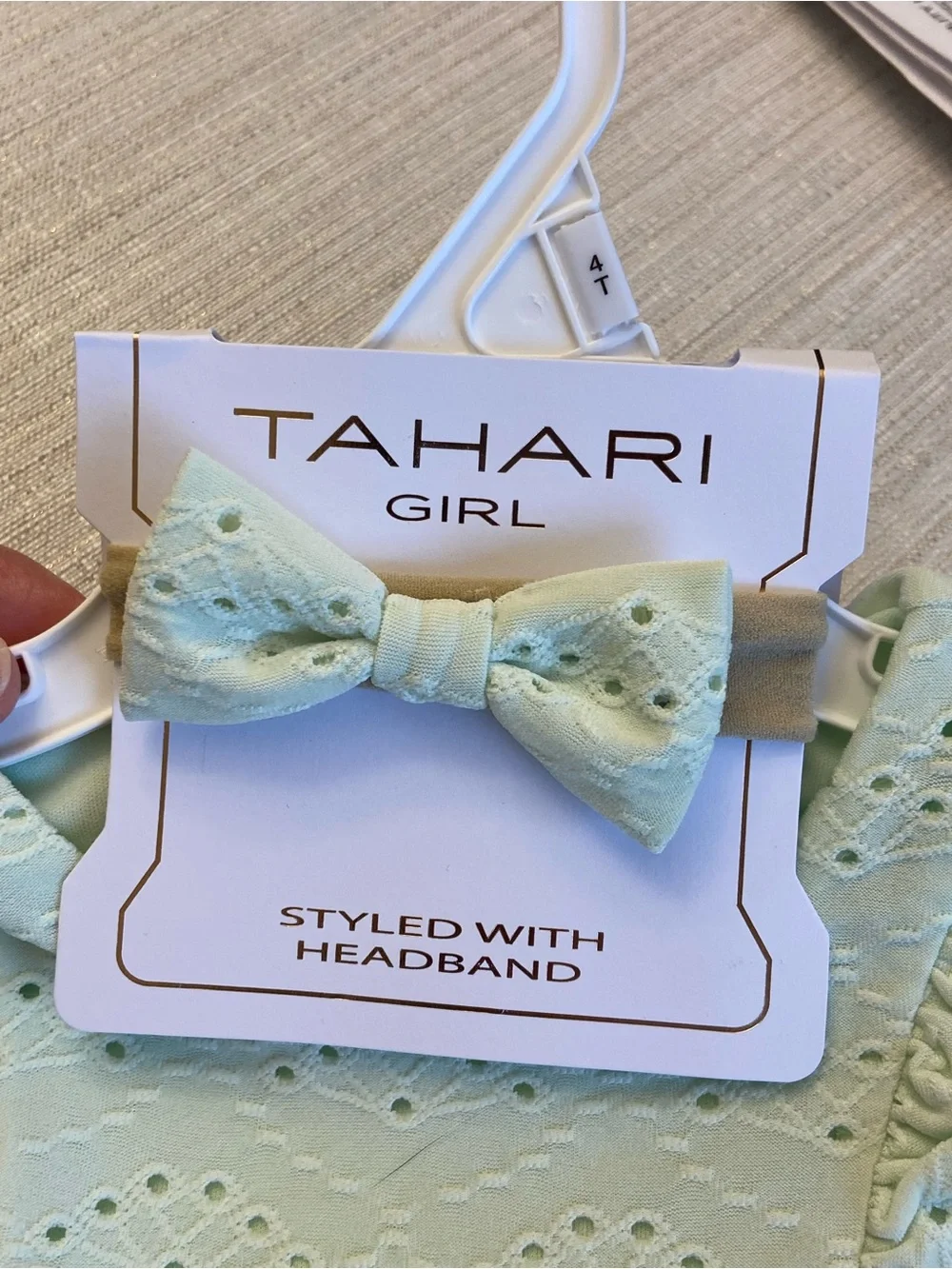 Tahari Girl Mint Eyelet Ruffle Dress with Bow Size 4T, NWT
